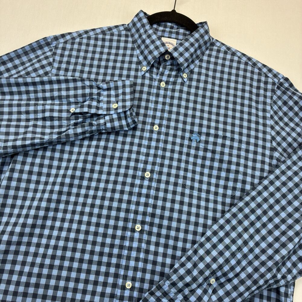Brooks Brothers Dress Shirt Men’s Medium Blue Gray Buffalo Check Button Down